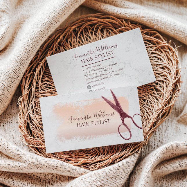 Eleganter Brush Strokes Rose Gold Haare Stylist Visitenkarte (Von Creator hochgeladen)
