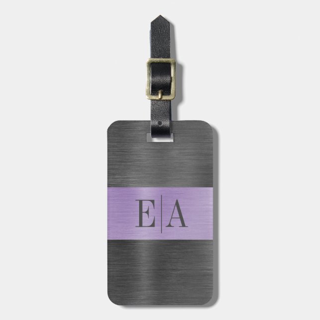 Eleganter Brushed Metal Script Monogram Gepäckanhä Gepäckanhänger (Vorderseite vertikal)