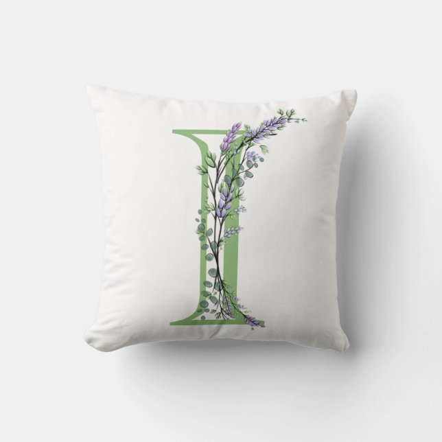 Eleganter Buchstabe I Lavender Eucalyptus Kissen (Vorderseite)