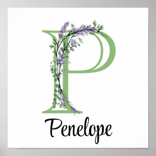 Eleganter Buchstabe P Lavender Eucalyptus Poster