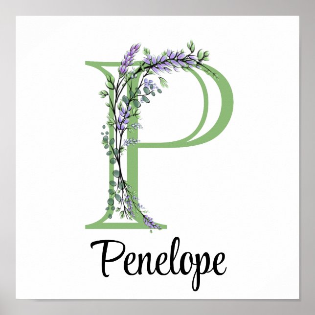 Eleganter Buchstabe P Lavender Eucalyptus Poster (Vorne)