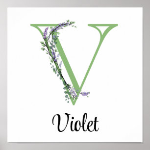 Eleganter Buchstabe V Lavender Eucalyptus Poster