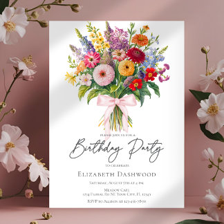 Eleganter Bunter Garten Blumenstrauß Geburtstag Einladung