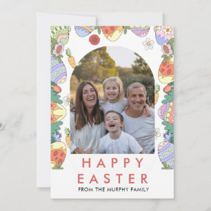 Eleganter Bunter Torbogen Floral Oster Familienfot Feiertagskarte