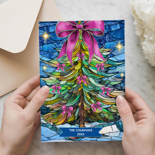 Eleganter Buntglas-Coquette-Bogen-Weihnachtsbaum Feiertagskarte