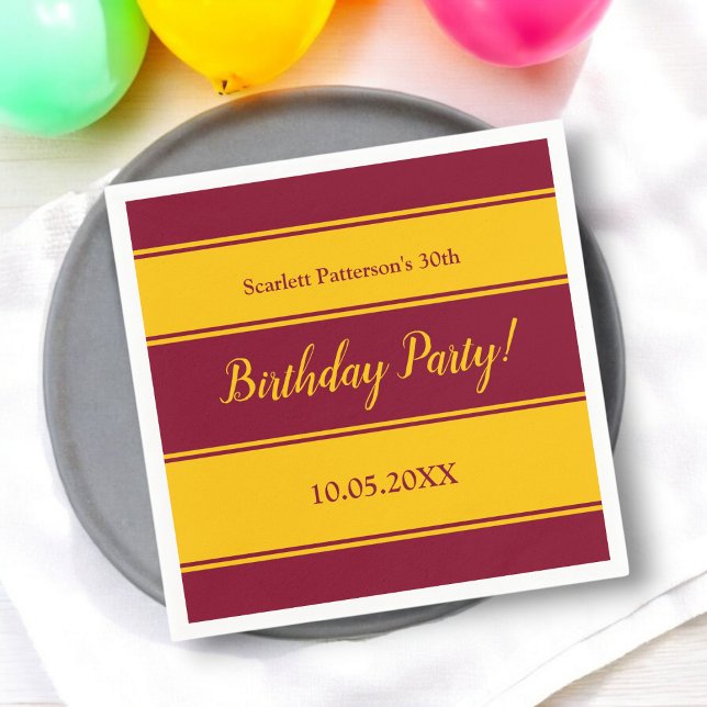 Eleganter Burgund und Gold Streifen Moderne Geburt Serviette (Von Creator hochgeladen)