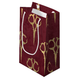 Eleganter Burgund Vintag Golden Scissors Haircut Kleine Geschenktüte