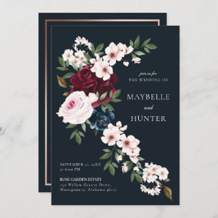 Eleganter Burgund Wasserfarbener Wasserfall Einladung