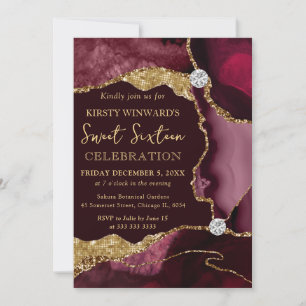 Eleganter Burgunder Achat & Gold Geode Sweet Sixte Einladung