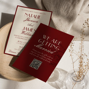 Eleganter Burgunder Creme Old Money QR Code Hochze Einladung