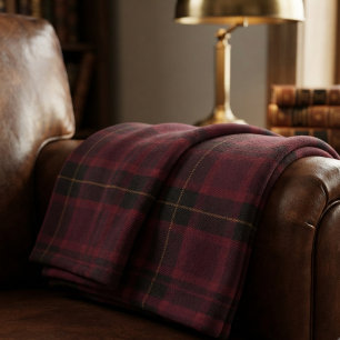 Eleganter Burgunder-Tartan Fleecedecke