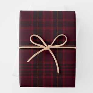 Eleganter Burgunder-Tartan Geschenkpapier Set