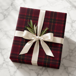 Eleganter Burgunder-Tartan Geschenkpapier Set