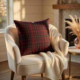 Eleganter Burgunder-Tartan Kissen