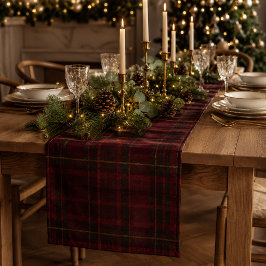 Eleganter Burgunder-Tartan Kurzer Tischläufer