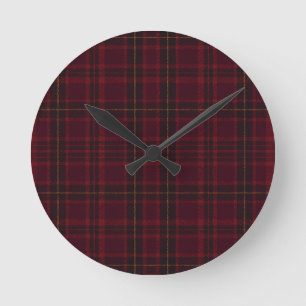 Eleganter Burgunder-Tartan Runde Wanduhr