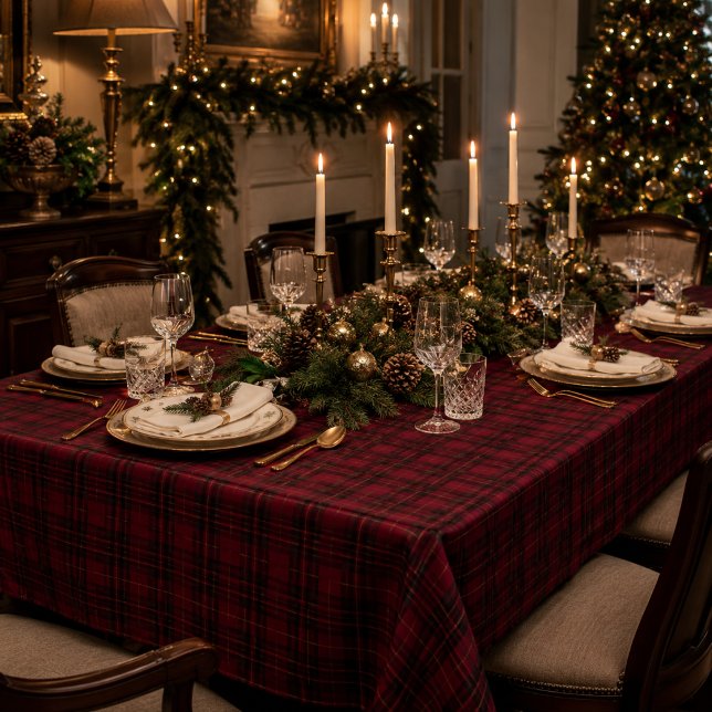 Eleganter Burgunder-Tartan Tischdecke (Von Creator hochgeladen)