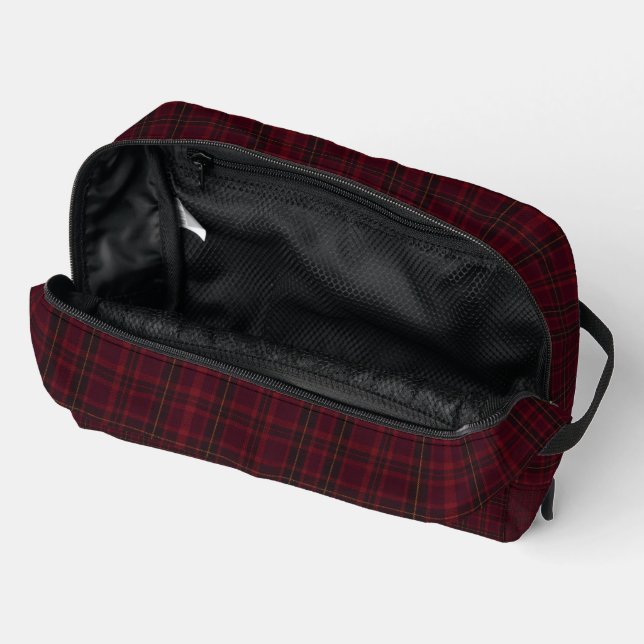 Eleganter Burgunder-Tartan Waschbeutel (Offen)