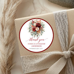 Eleganter burgunderfarbener Blumen-Hochzeit-Sticke Runder Aufkleber