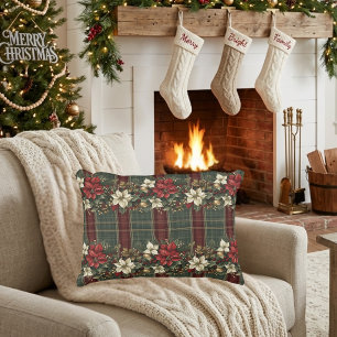 Eleganter burgunderfarbener Karo-Weihnachtsstern W Dekokissen