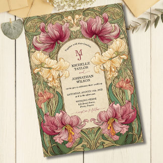 Eleganter burgunderfarbener Vintage-Blumen-Art Nou Einladung