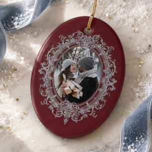Eleganter burgunderfarbener Vintage-Rahmen-Foto Keramik Ornament