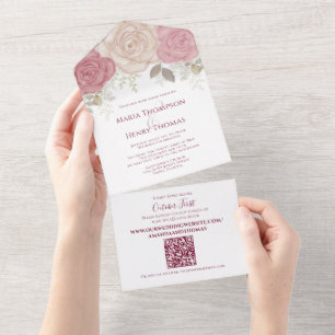 Eleganter burgunderfarbener Wasserfarbe-QR-Code-Gä All In One Einladung