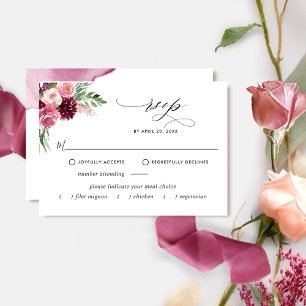 Eleganter Burgundy Blush mit /ohne Mahlzeiten RSVP Karte