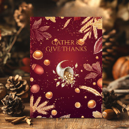 Eleganter Burgundy Erntedank & Ernte Cornucopia Einladung