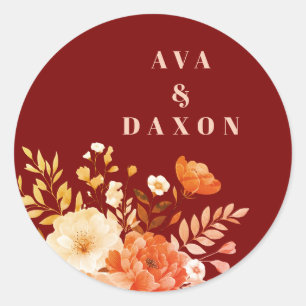 Eleganter Burgundy Floral Wedding Round Sticker