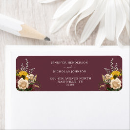 Eleganter Burgundy Floral Wedding Rücksendeadresse