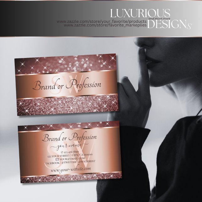 Eleganter Burgundy Glitzer Stars Monogram Rose Gol Visitenkarte (Von Creator hochgeladen)