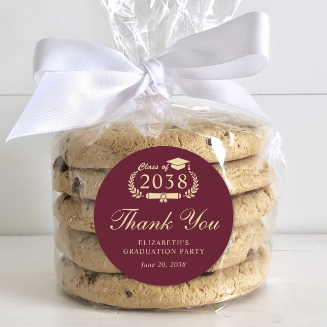 Eleganter Burgundy Gold Abschluss Vielen Dank Runder Aufkleber (Von Creator hochgeladen)