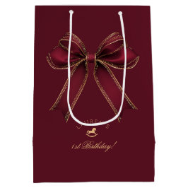 Eleganter Burgundy Gold Bow Luxury Geburtstag Mittlere Geschenktüte