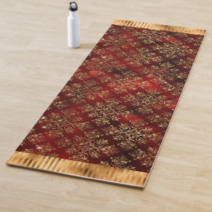 Eleganter Burgundy Gold Damask Yogamatte