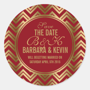 Eleganter Burgundy & Gold Geometric Zigzag Zickzac Runder Aufkleber