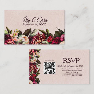 Eleganter Burgundy RSVP Card QR Code Begleitkarte