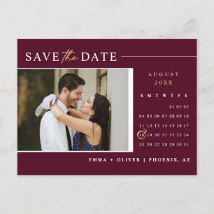 Eleganter Burgundy Save the Date Kalender QR-Code Postkarte