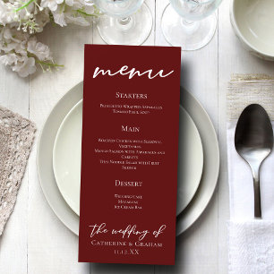Eleganter Burgundy Typografy Abend Wedding Menükarte