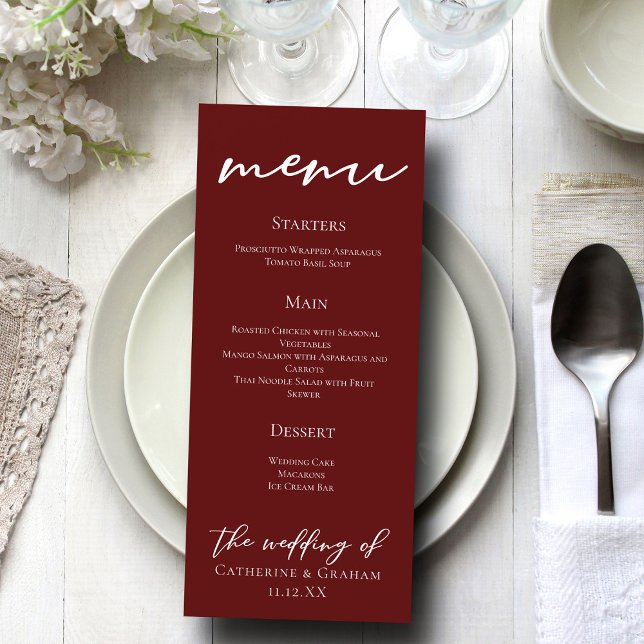 Eleganter Burgundy Typografy Abend Wedding Menükarte (Von Creator hochgeladen)
