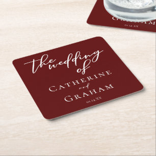 Eleganter Burgundy Typografy Abend Wedding Rechteckiger Pappuntersetzer