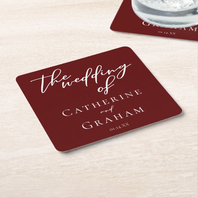 Eleganter Burgundy Typografy Abend Wedding Rechteckiger Pappuntersetzer (angewinkelt)