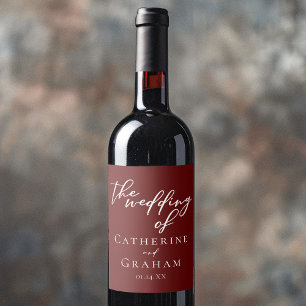 Eleganter Burgundy Typografy Abend Wedding Weinetikett