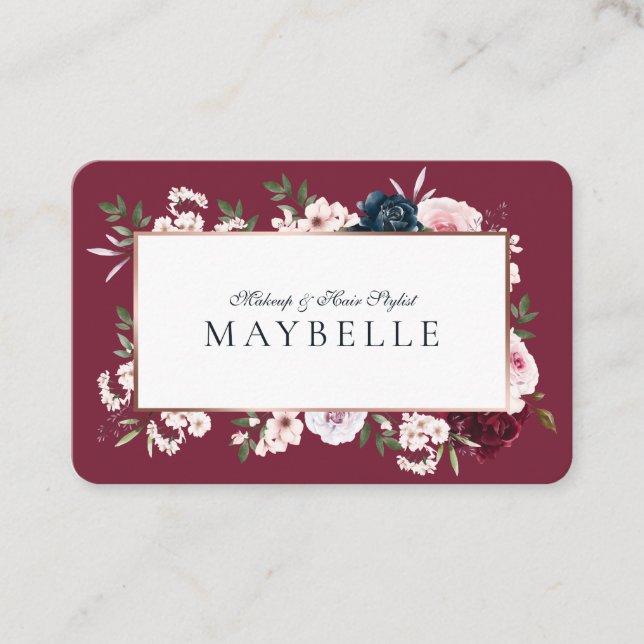 Eleganter Burgundy- und Navy-Aquarellrahmen Visitenkarte (Vorderseite)