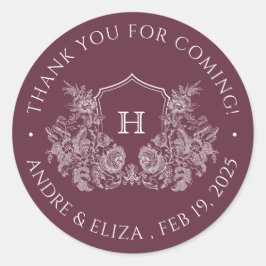 Eleganter Burgundy Wappen Monogram Wedding Sticker
