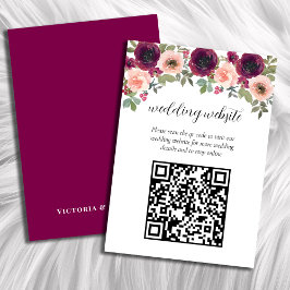 Eleganter Burgundy Watercolor Floral QR Code Hochz Begleitkarte