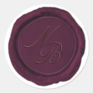 Eleganter Burgundy Wine Wax Siegel Monogram Sticke Runder Aufkleber