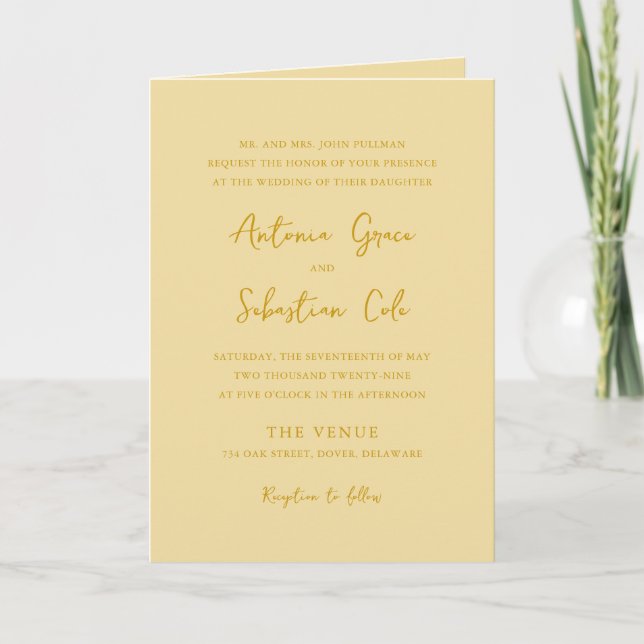 Eleganter Butter Yellow QR Code Moderne Hochzeit Einladung (Vorderseite)