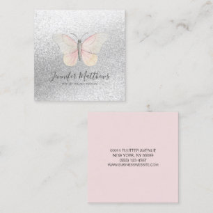 Eleganter Butterfly Glitzer Blush Quadratische Visitenkarte