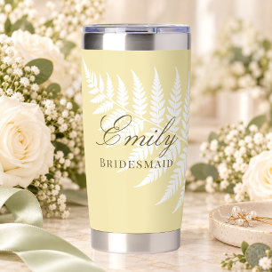 Eleganter Buttergelb Weißer Farn Brautjungfer Thermobecher